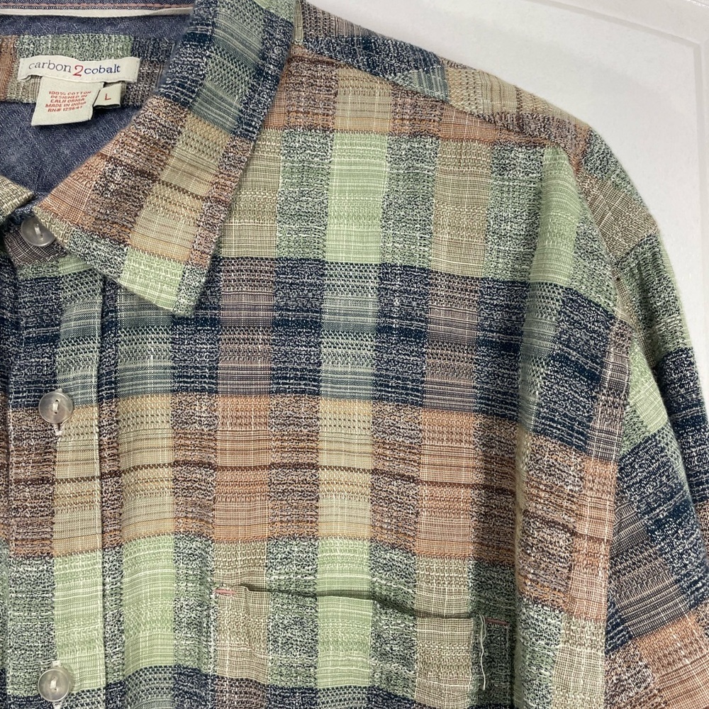 Carbon2Cobalt Men's Casual Plaid Shirt - Green, Blue, and Brown Sz Large CB-109 - Picture 6 of 9